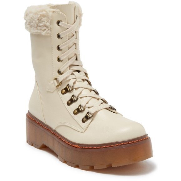 Circus Sam Edelman Sanders Lace-Up Platform Faux Fur Trim Combat